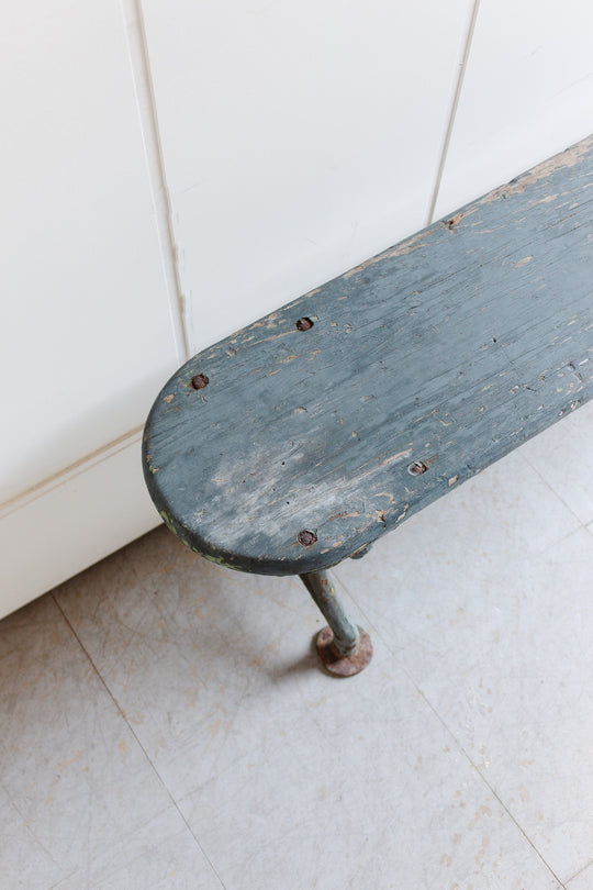 antique wood and cast iron farmhouse bench