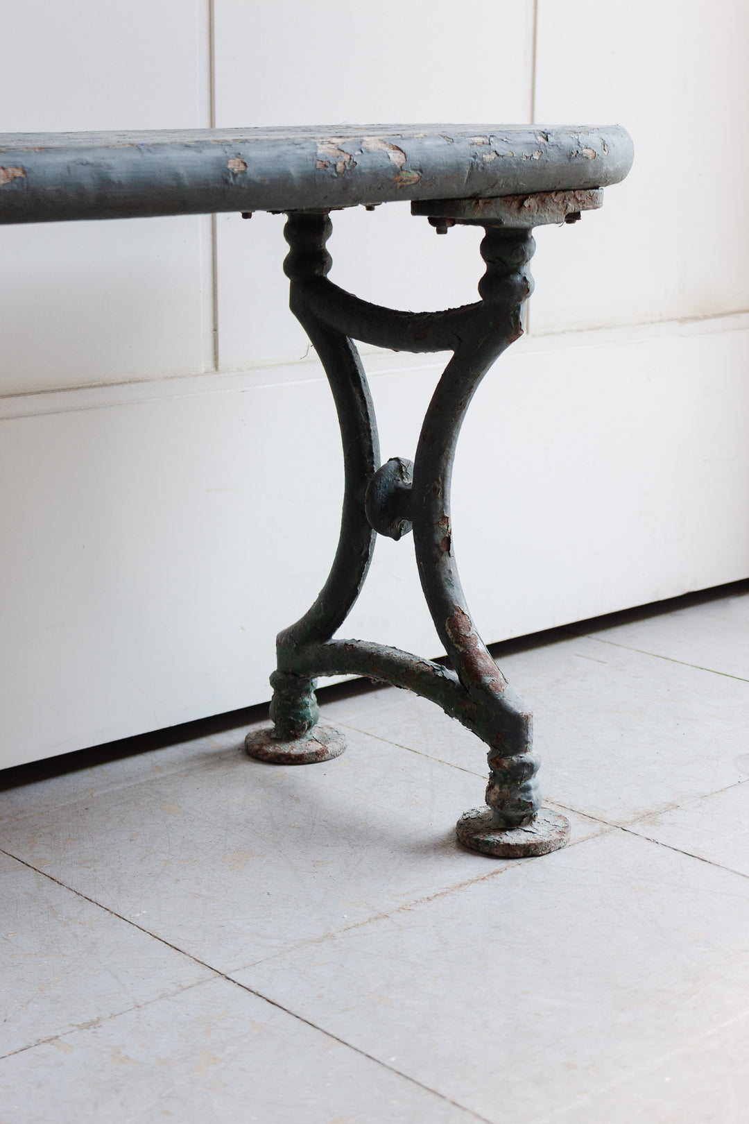 antique wood and cast iron farmhouse bench