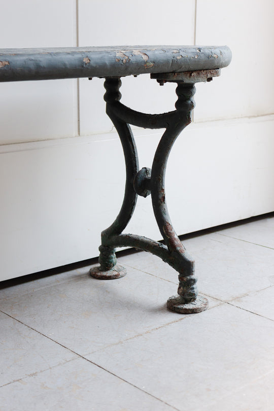 antique wood and cast iron farmhouse bench