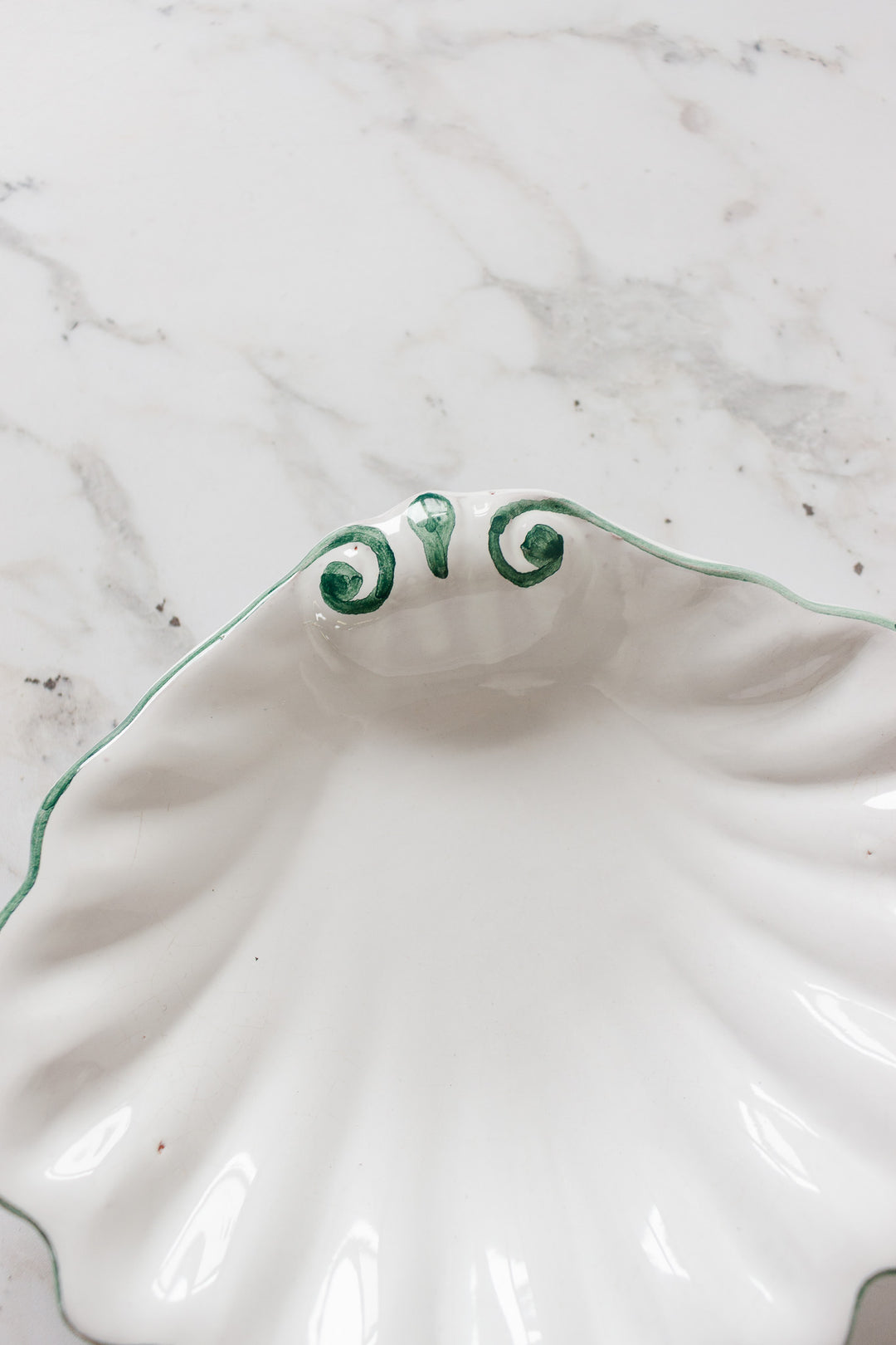 vintage French green and white shell plates