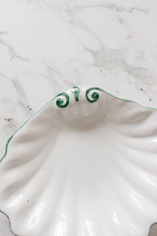 vintage French green and white shell plates