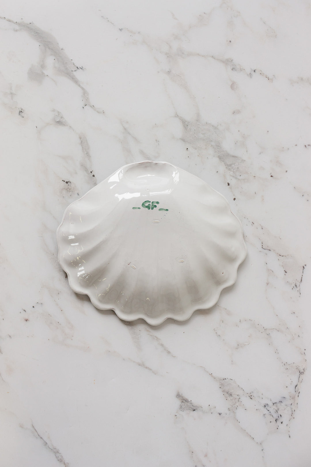 vintage French green and white shell plates