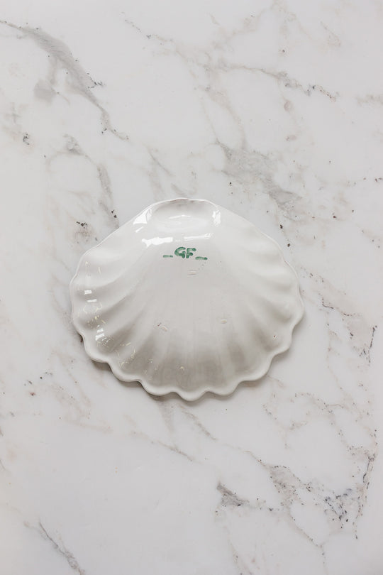 vintage French green and white shell plates