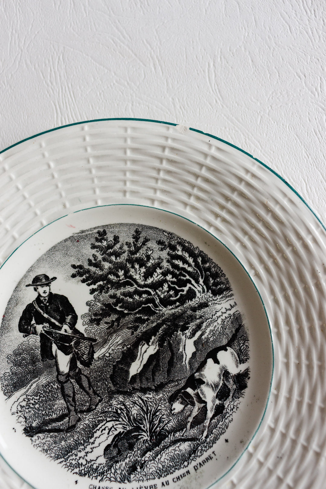 set of 5 antique french sarreguemines talking plates