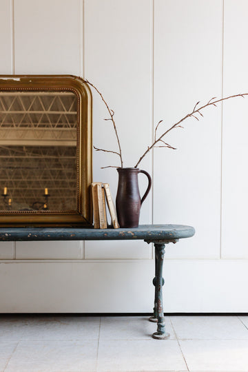 antique wood and cast iron farmhouse bench