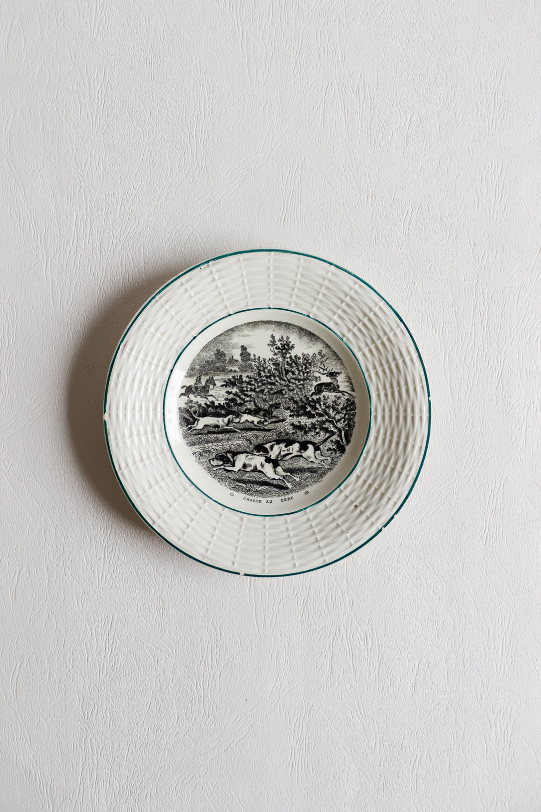 set of 5 antique french sarreguemines talking plates