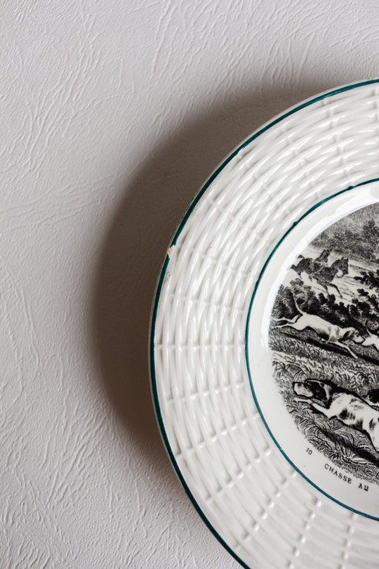 set of 5 antique french sarreguemines talking plates