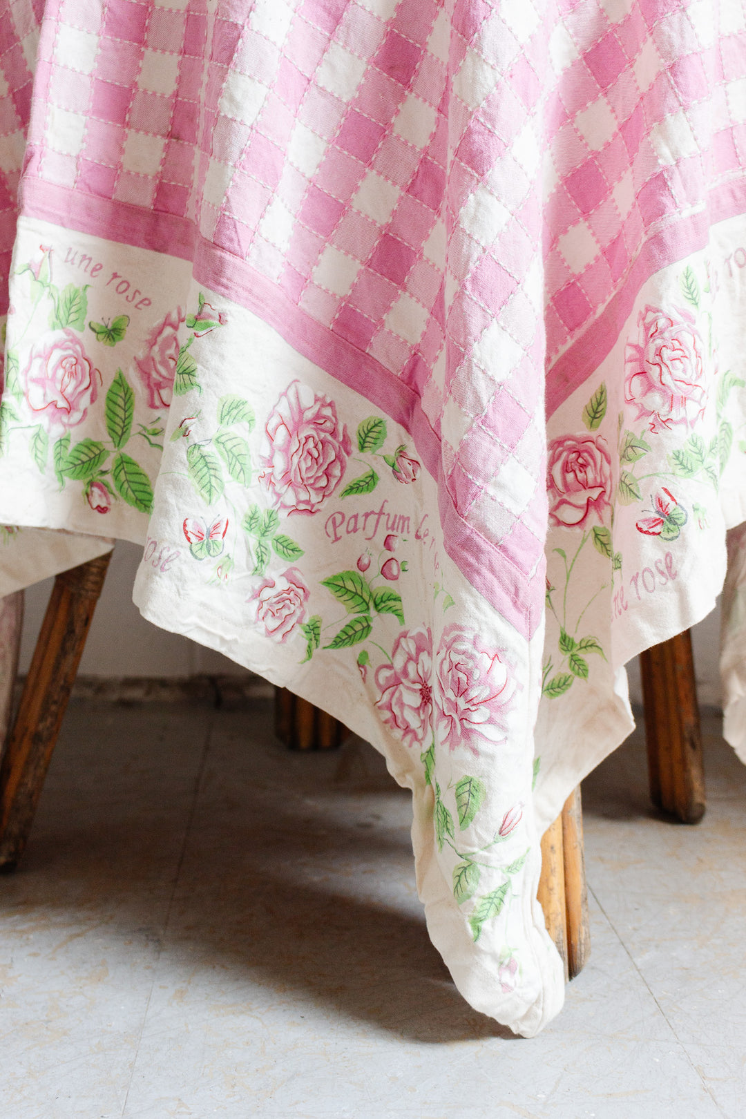 vintage French gingham tablecloth