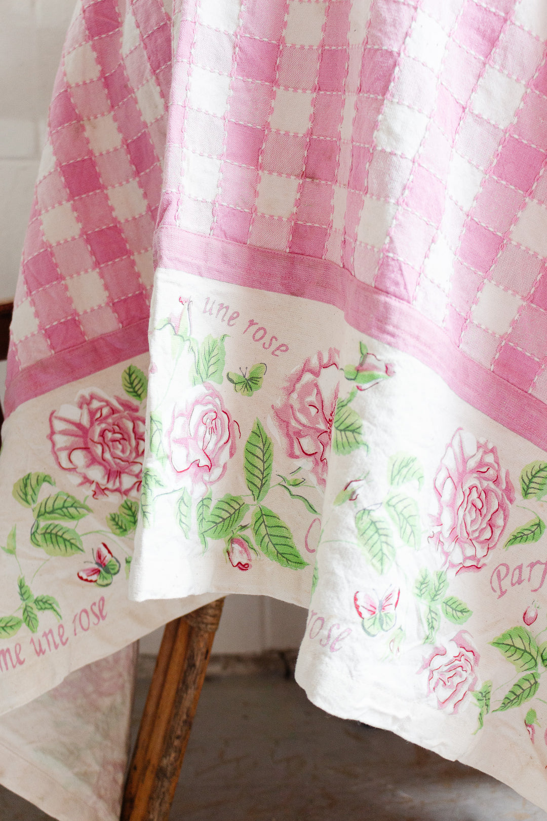 vintage French gingham tablecloth