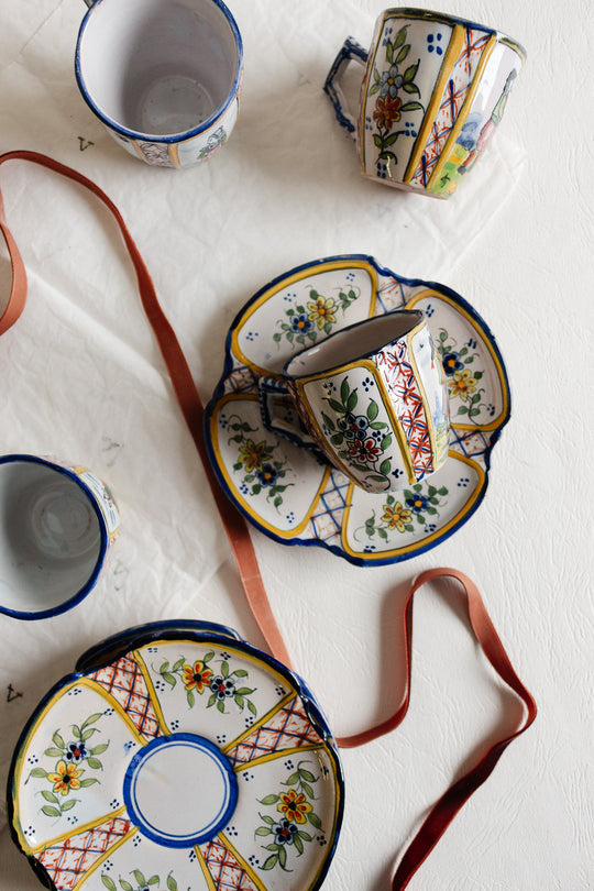 antique french handpainted Quimper demitasse set of 4