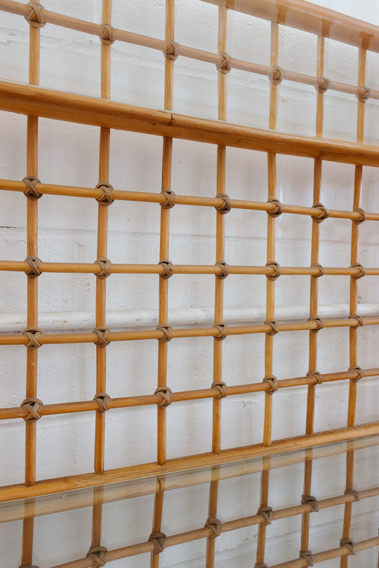 vintage french bamboo and glass shelf