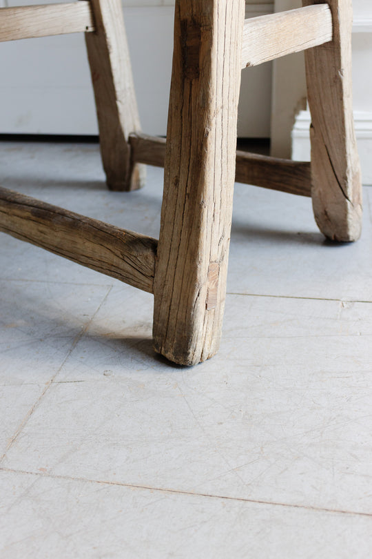 antique primitive french raw wood stool