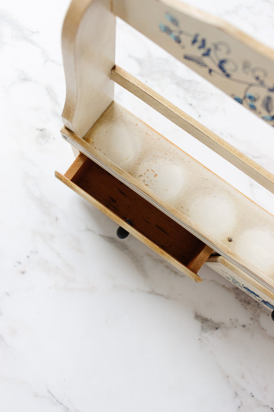 vintage french farmhouse spice rack with porcelain jars