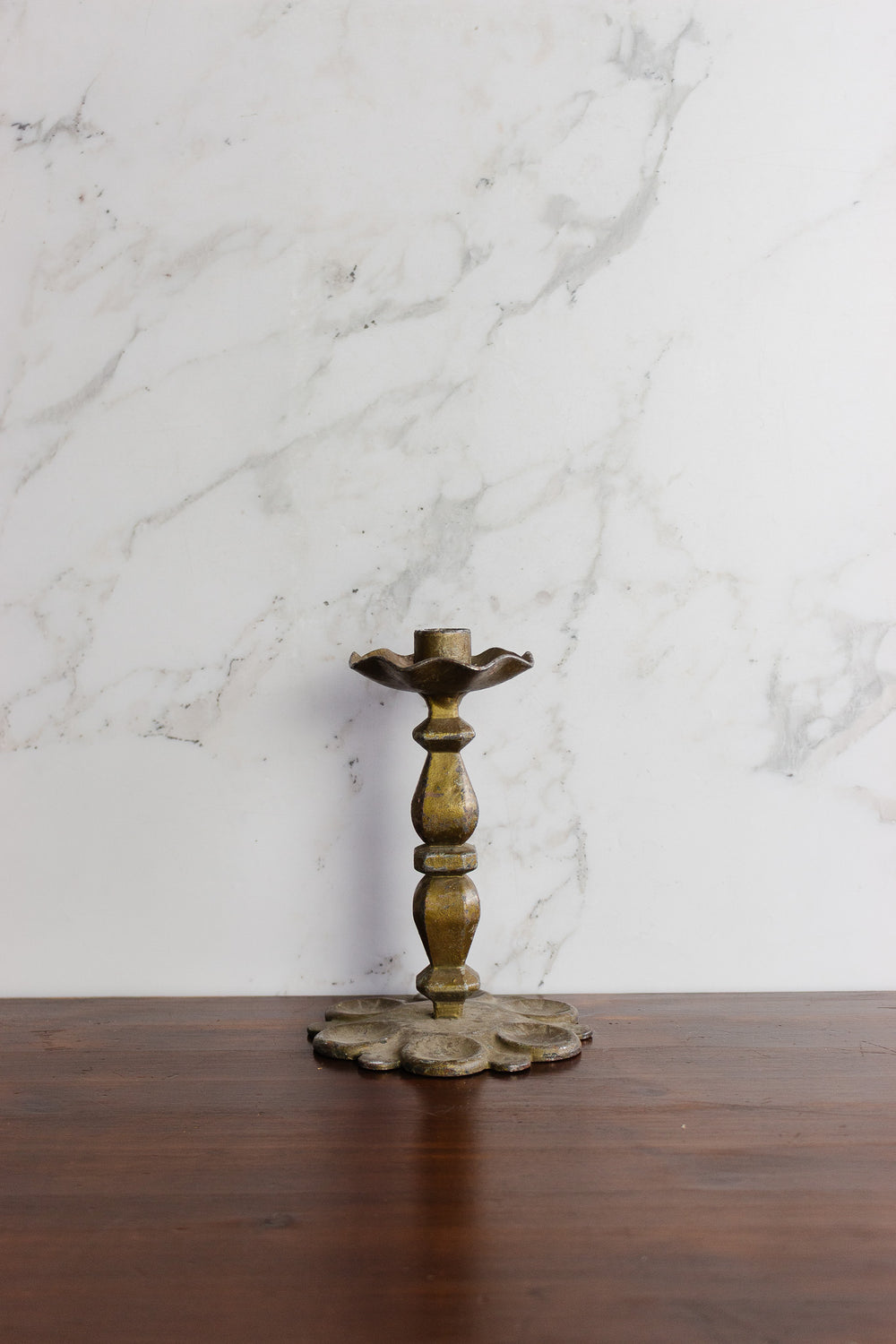 vintage french heaviliy patinated brass candlestick