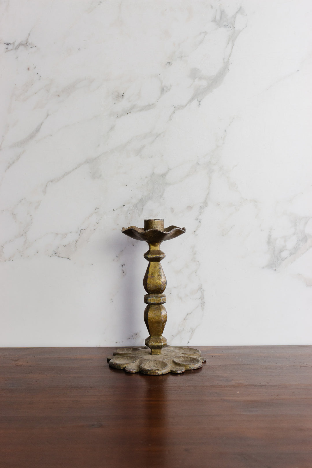 vintage french heaviliy patinated brass candlestick