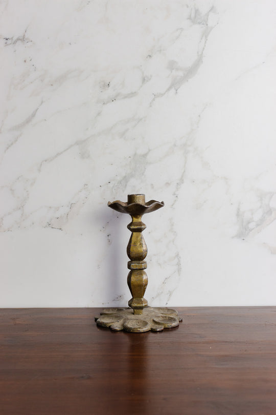 vintage french heaviliy patinated brass candlestick
