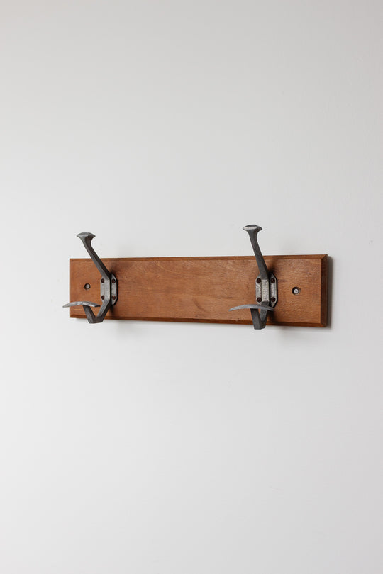 vintage french rustic wood and metal coat hooks