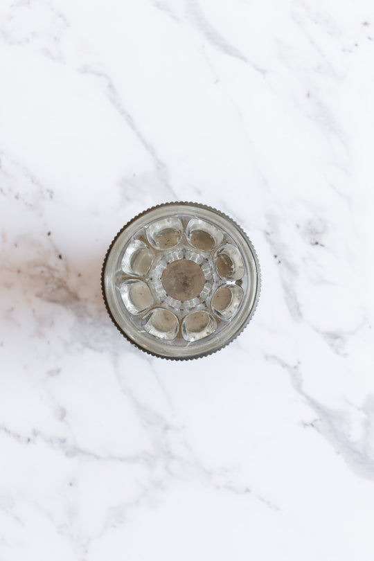 small vintage French floral frog with pewter pedestal base