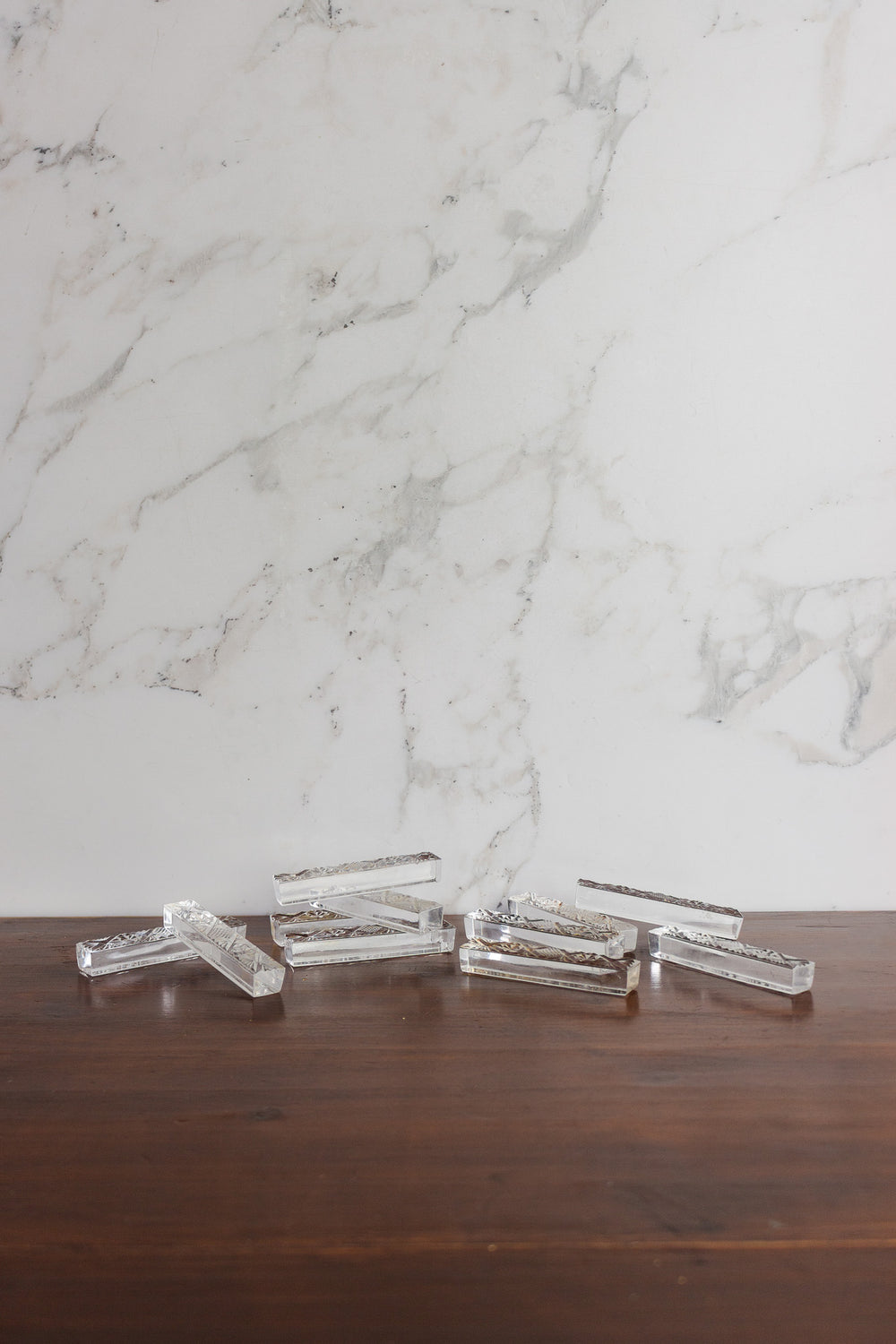 antique french cut crystal knife rests, set of 11