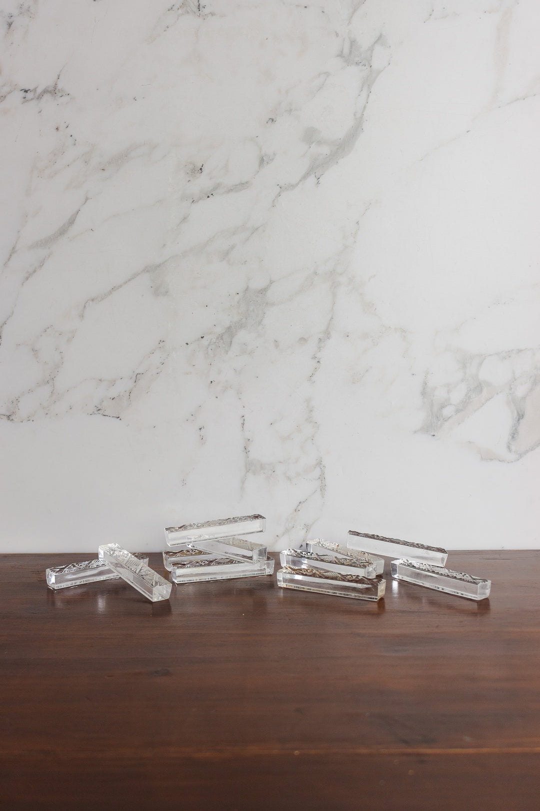 antique french cut crystal knife rests, set of 11