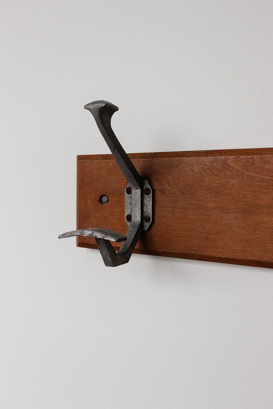vintage french rustic wood and metal coat hooks