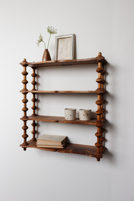 1930s french wood bobbin shelf