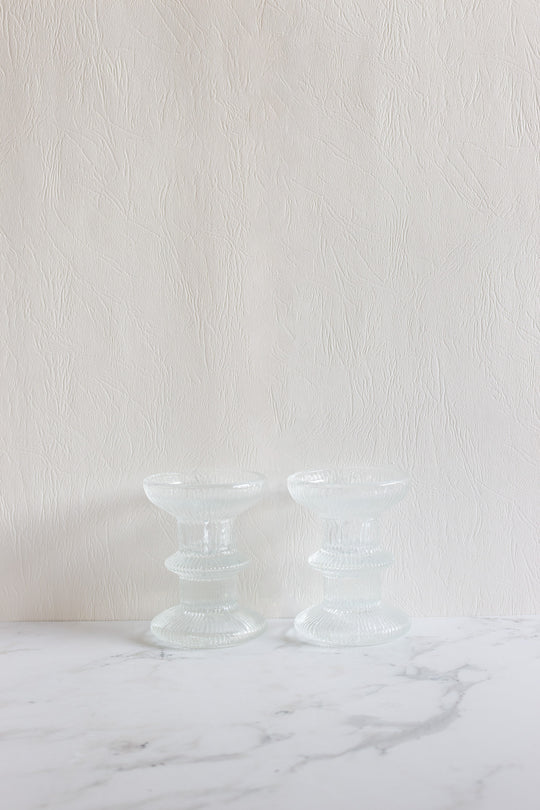 vintage french luminarc nordic glass candlestick pair
