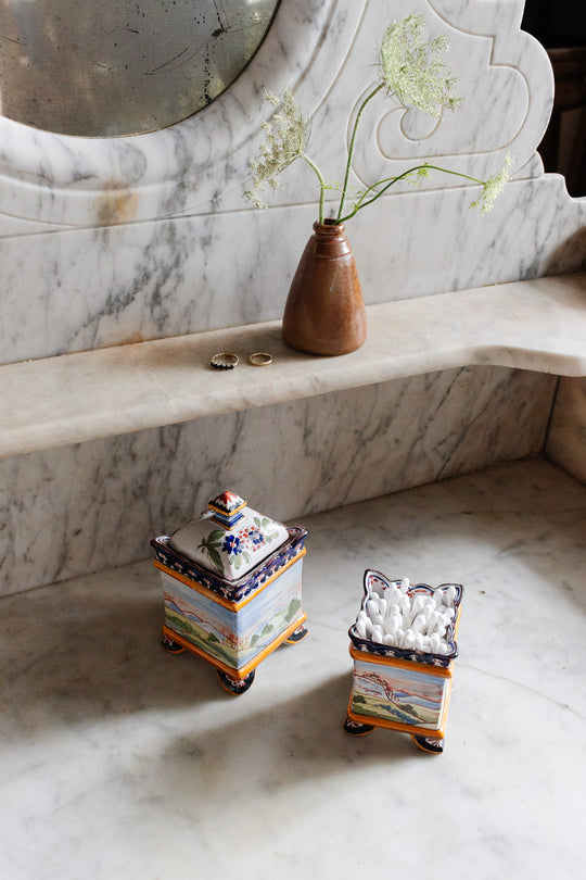 1930s italian majolica square canister pair