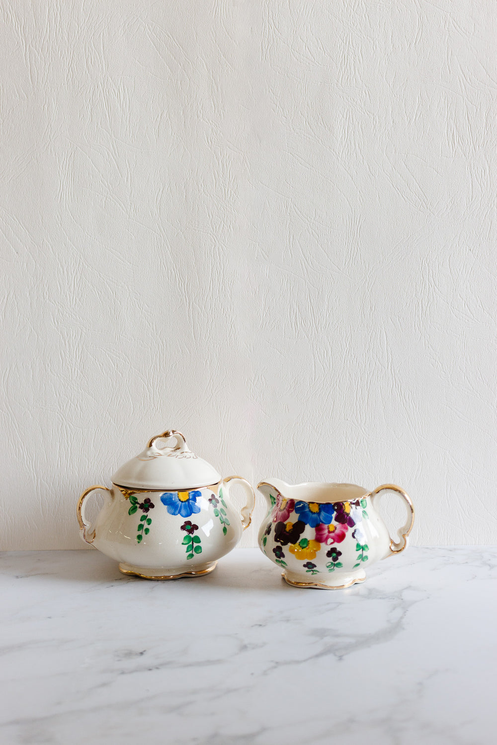 burslem pottery sugar bowl and creamer