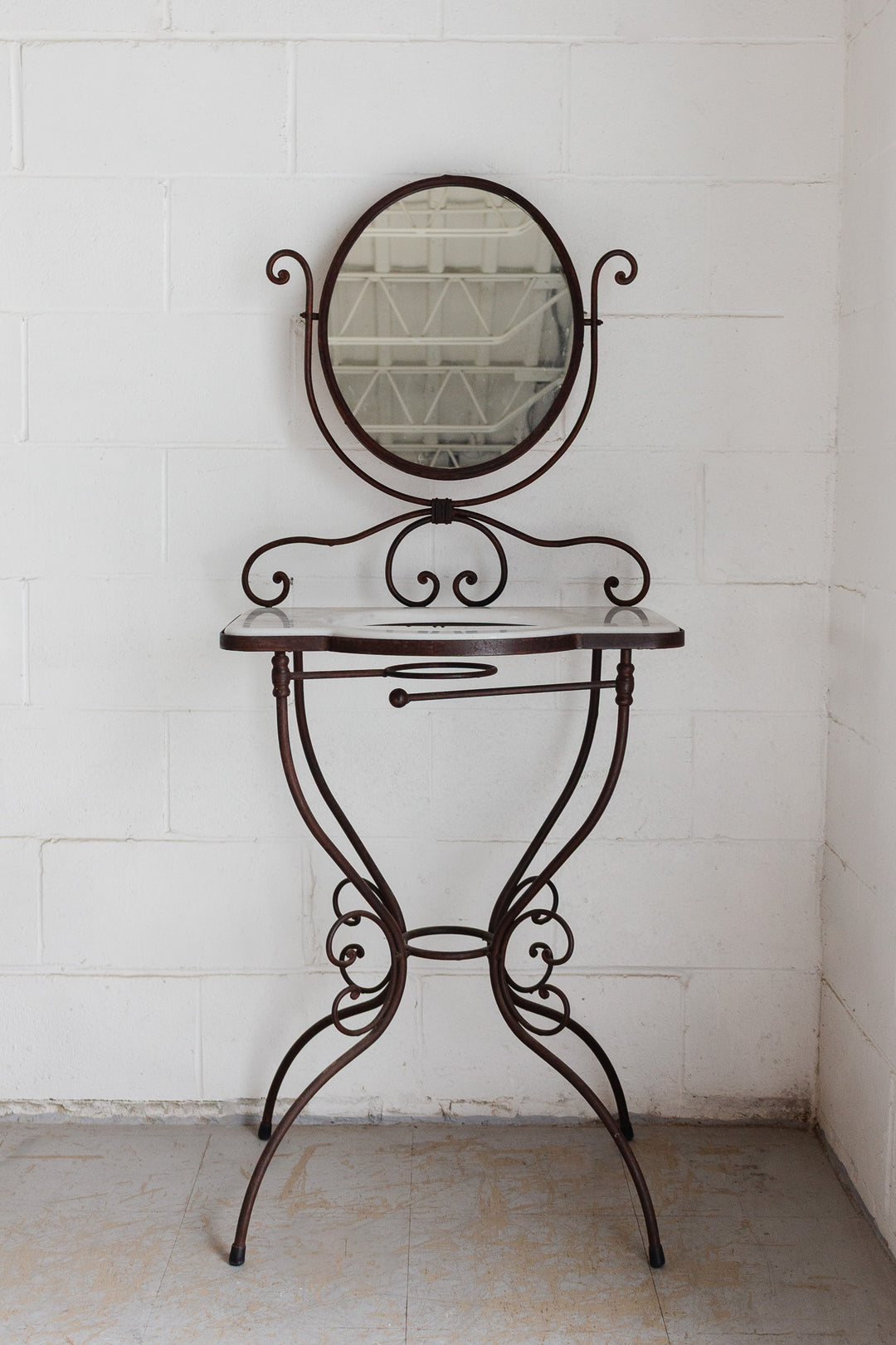 1930s french wrought iron and marble dressing table