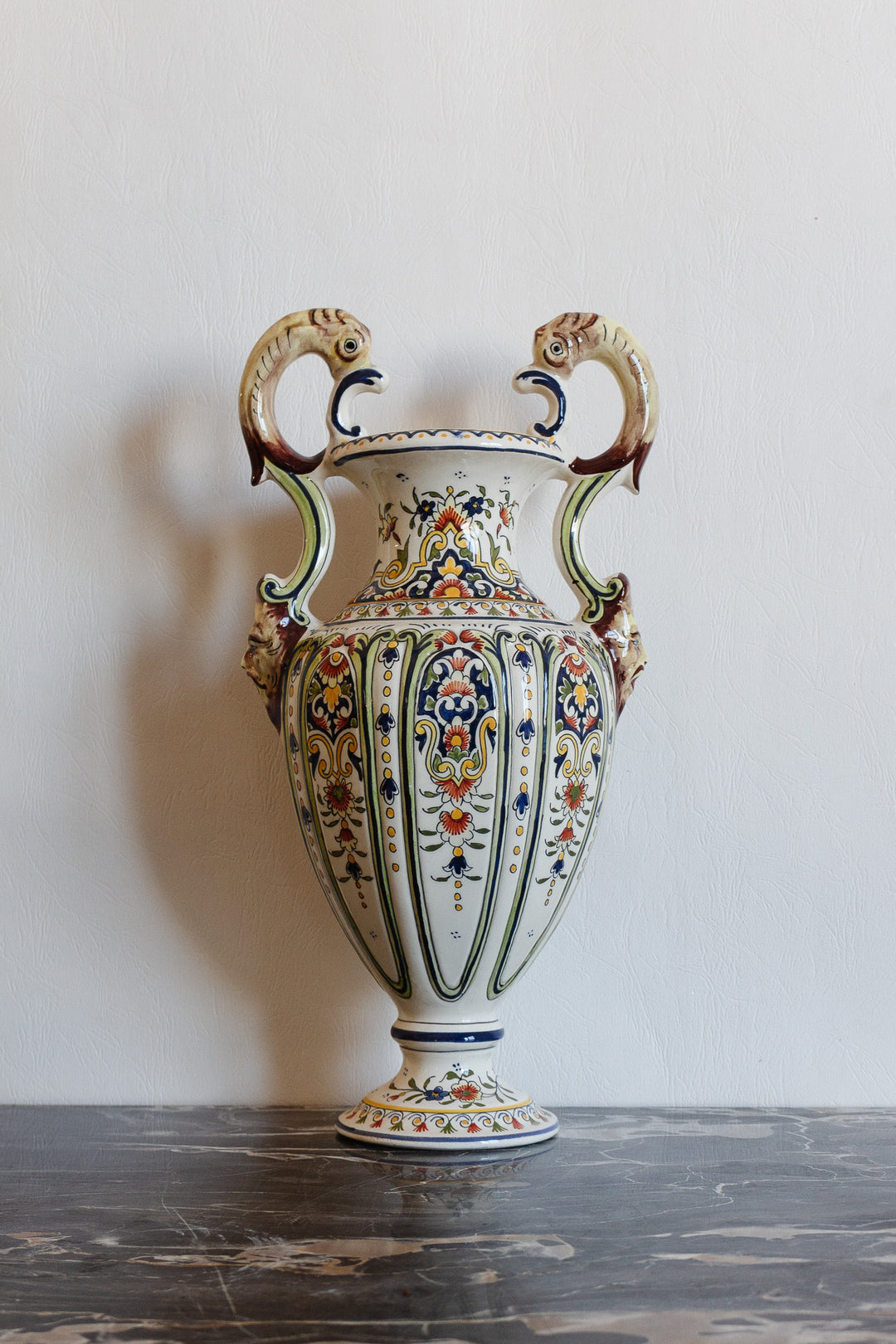 rare antique French Desvres “old Rouen” faience amphora urn