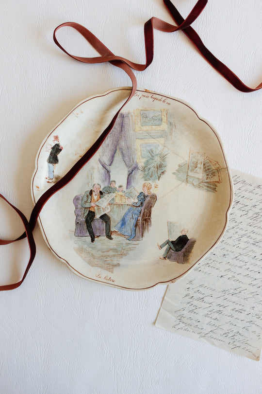 rare antique french choisy le roi "les passes temps de la vie" talking plate