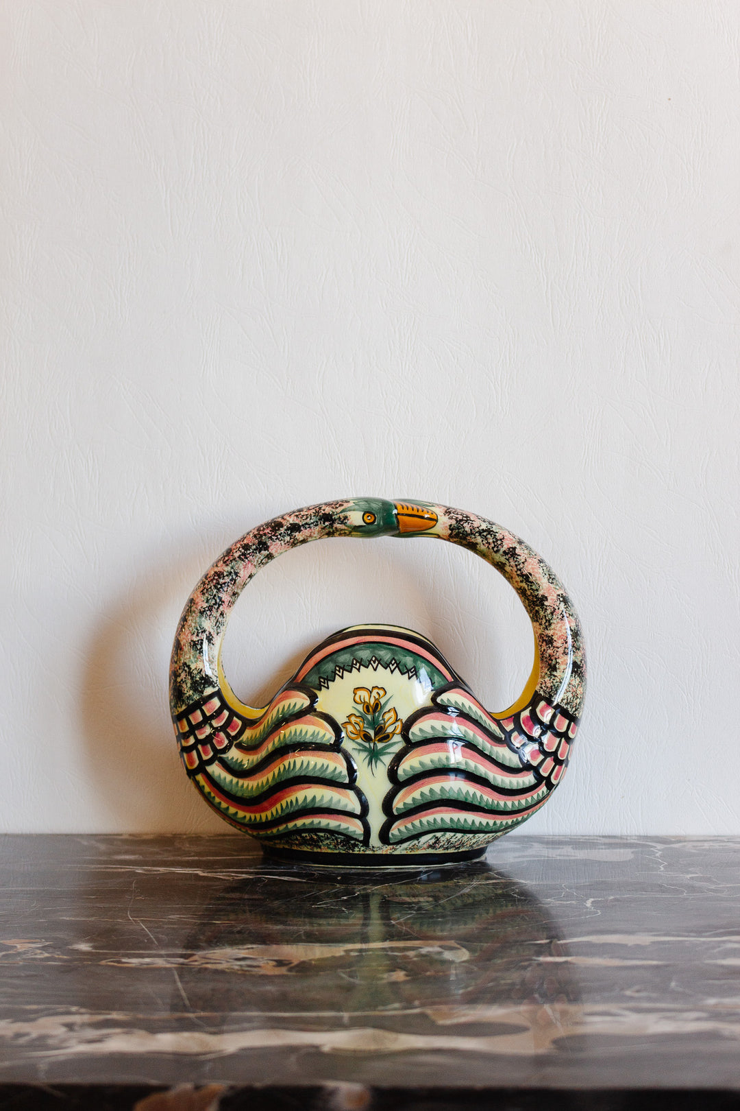 rare vintage Quimper double swan basket