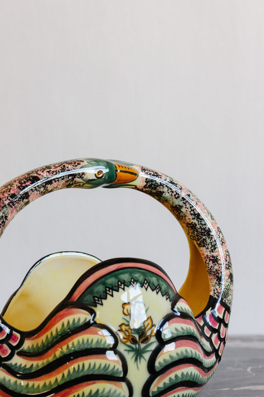 rare vintage Quimper double swan basket
