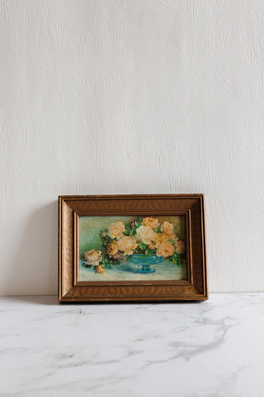 vintage french petit floral print in gilt frame