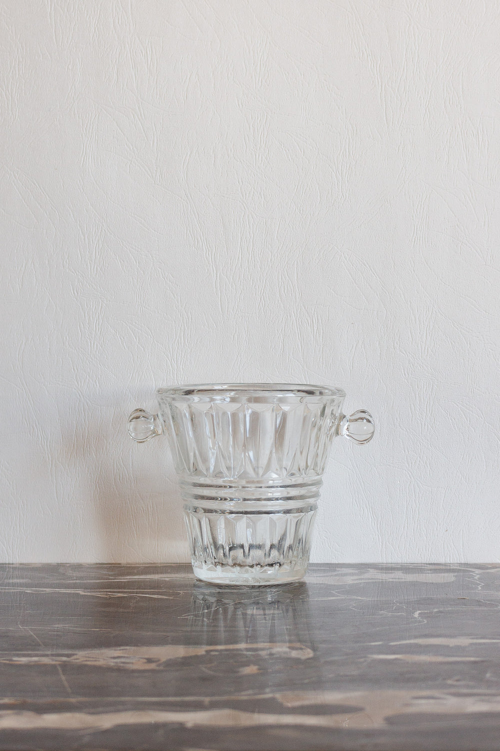 midcentury french pressed glass ice bucket with glass handles