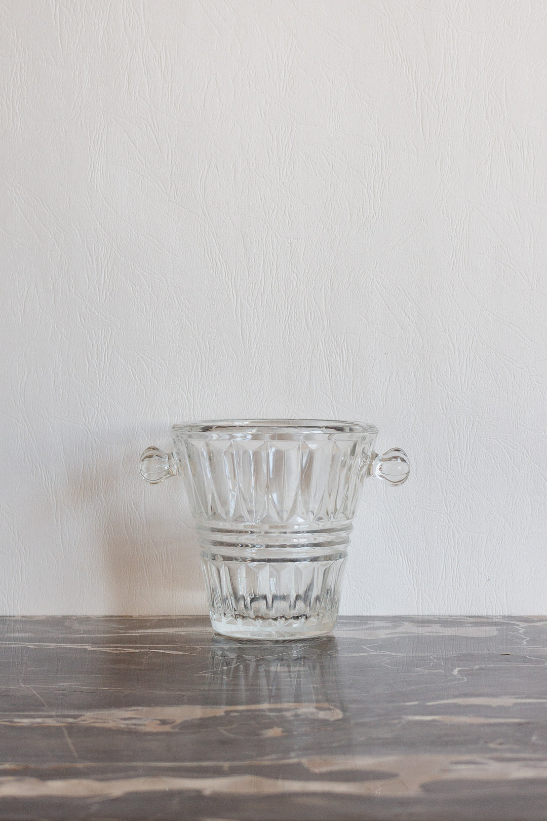 midcentury french pressed glass ice bucket with glass handles