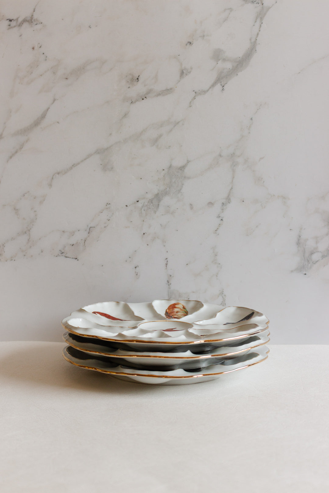 midcentury french véritable porcelaine CH·R France oyster plates, set of 3