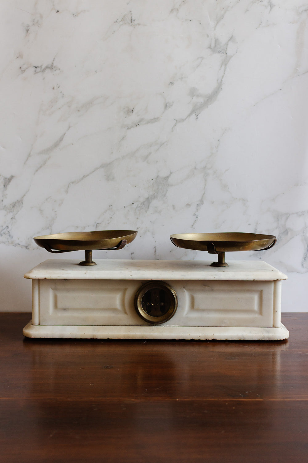 19th-century French marble and brass culinary scale