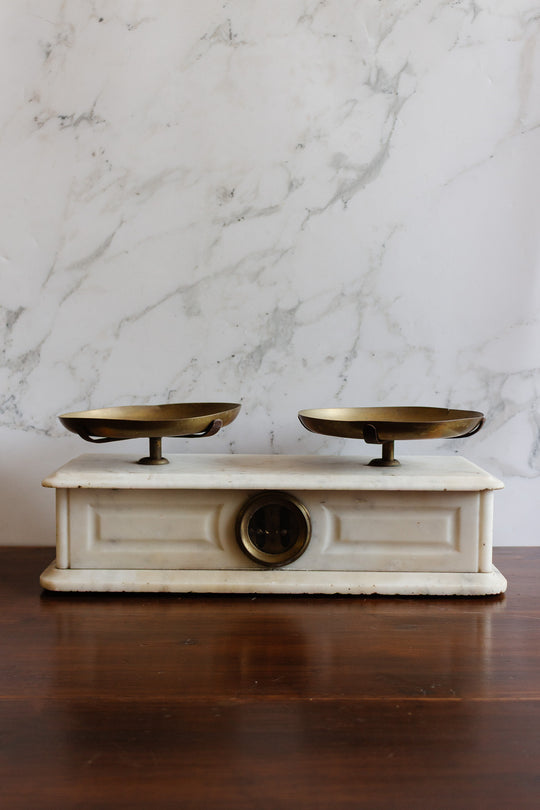 19th-century French marble and brass culinary scale