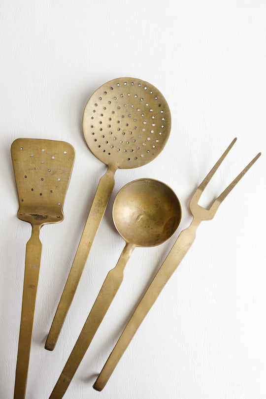 set of 4 vintage french brass utensils