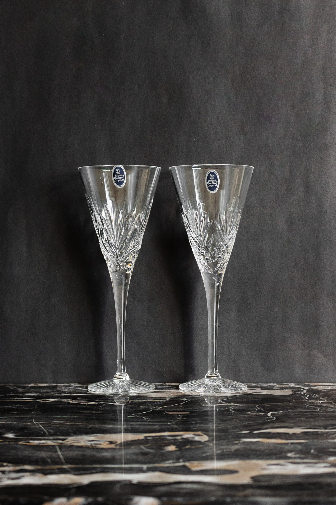 pair of vintage royal doulton crystal champagne glasses