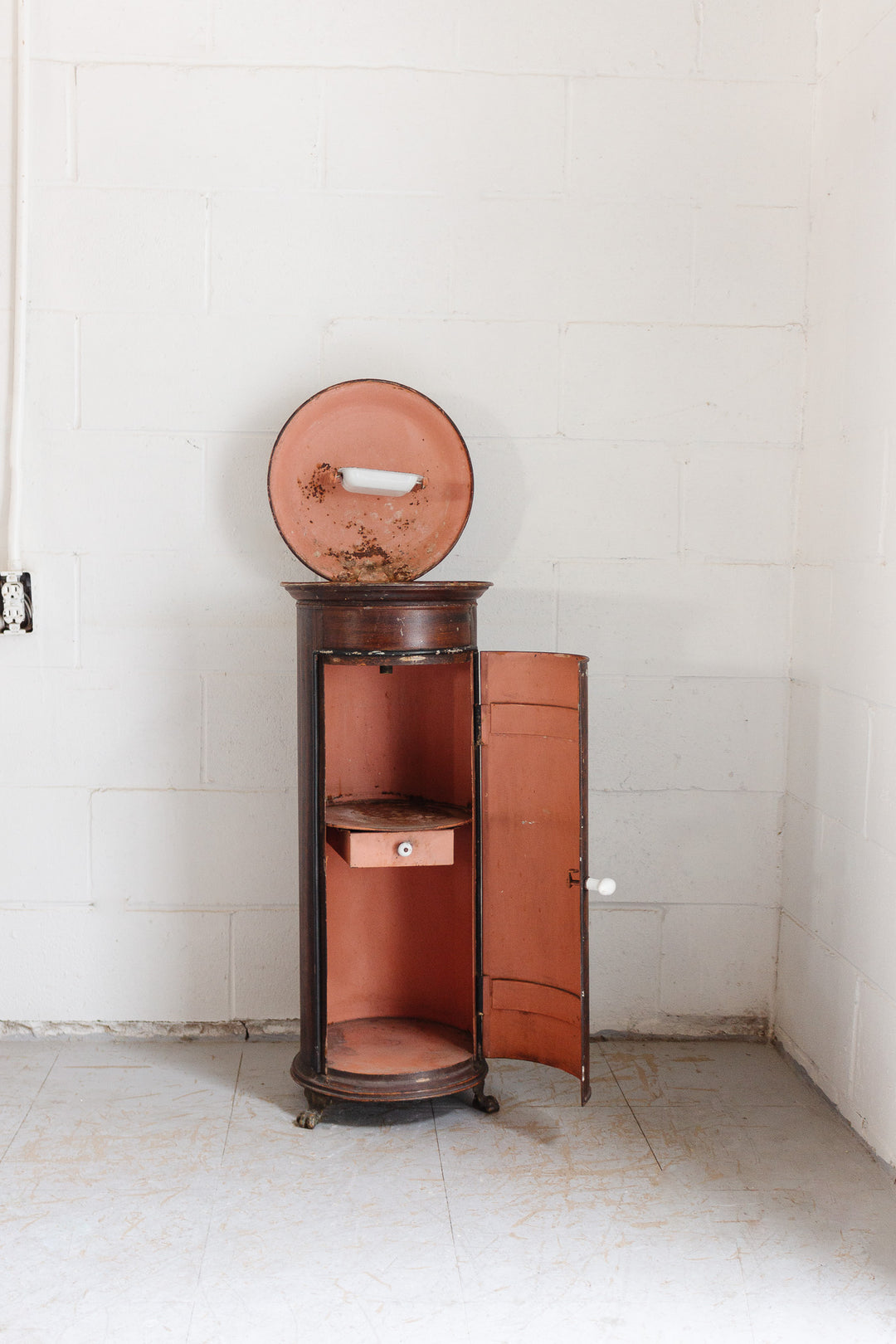 bespoke vintage parisian tole “column cabinet” washstand