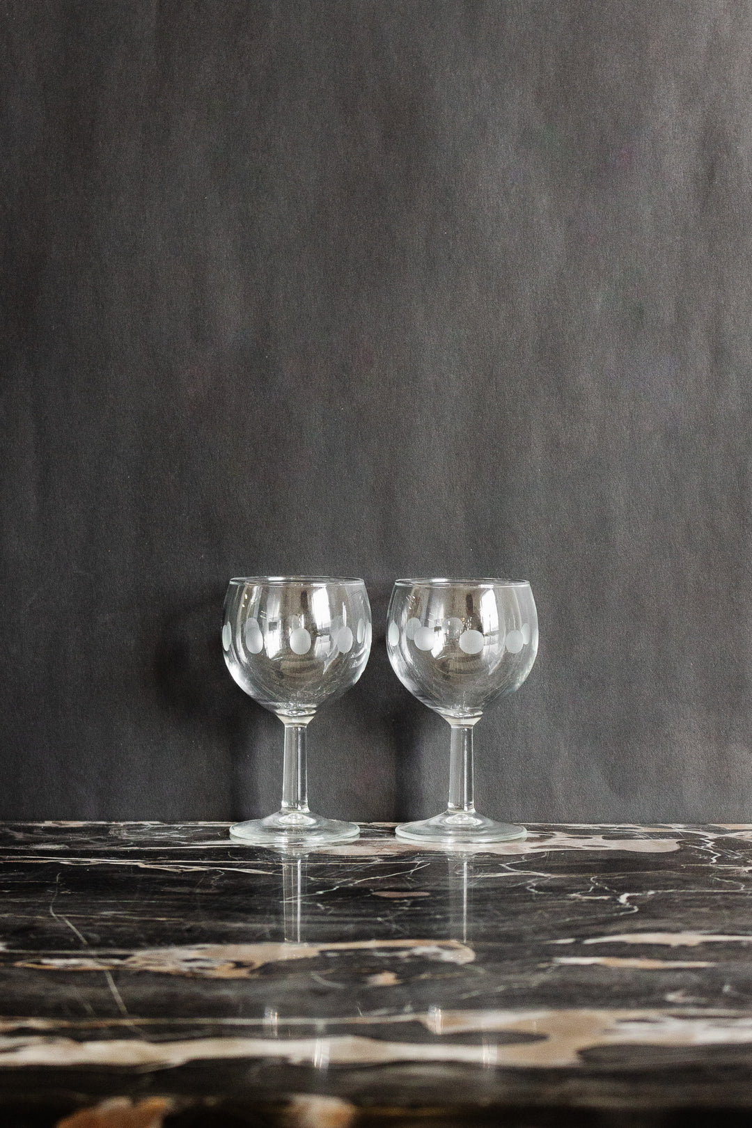 pair of vintage French etched wine glasses