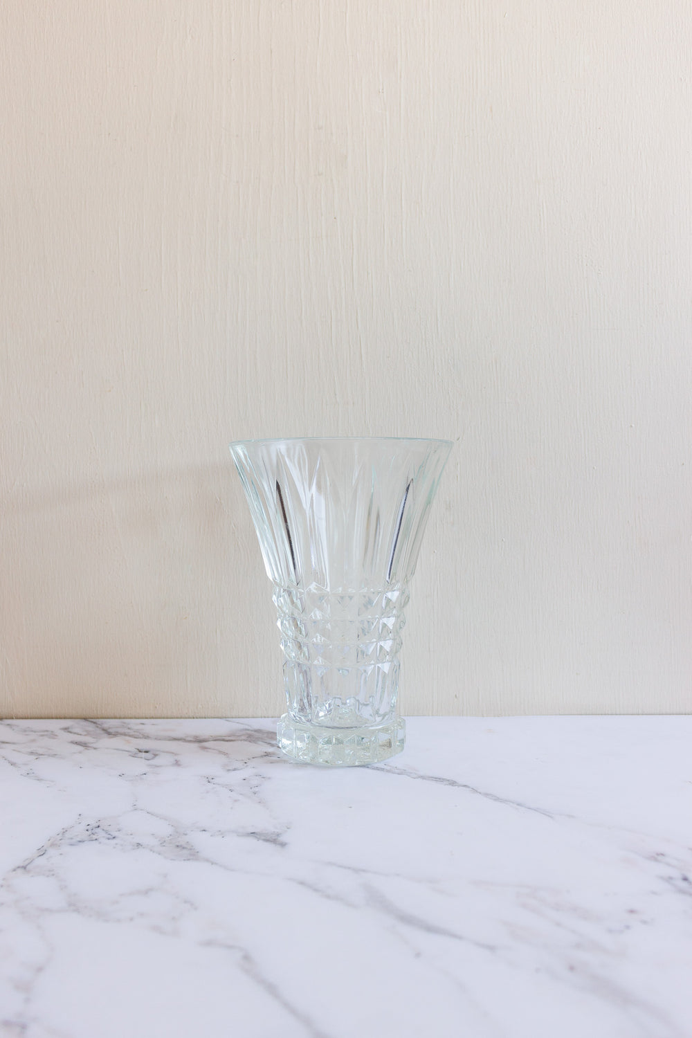 midcentury French cut glass florist vase