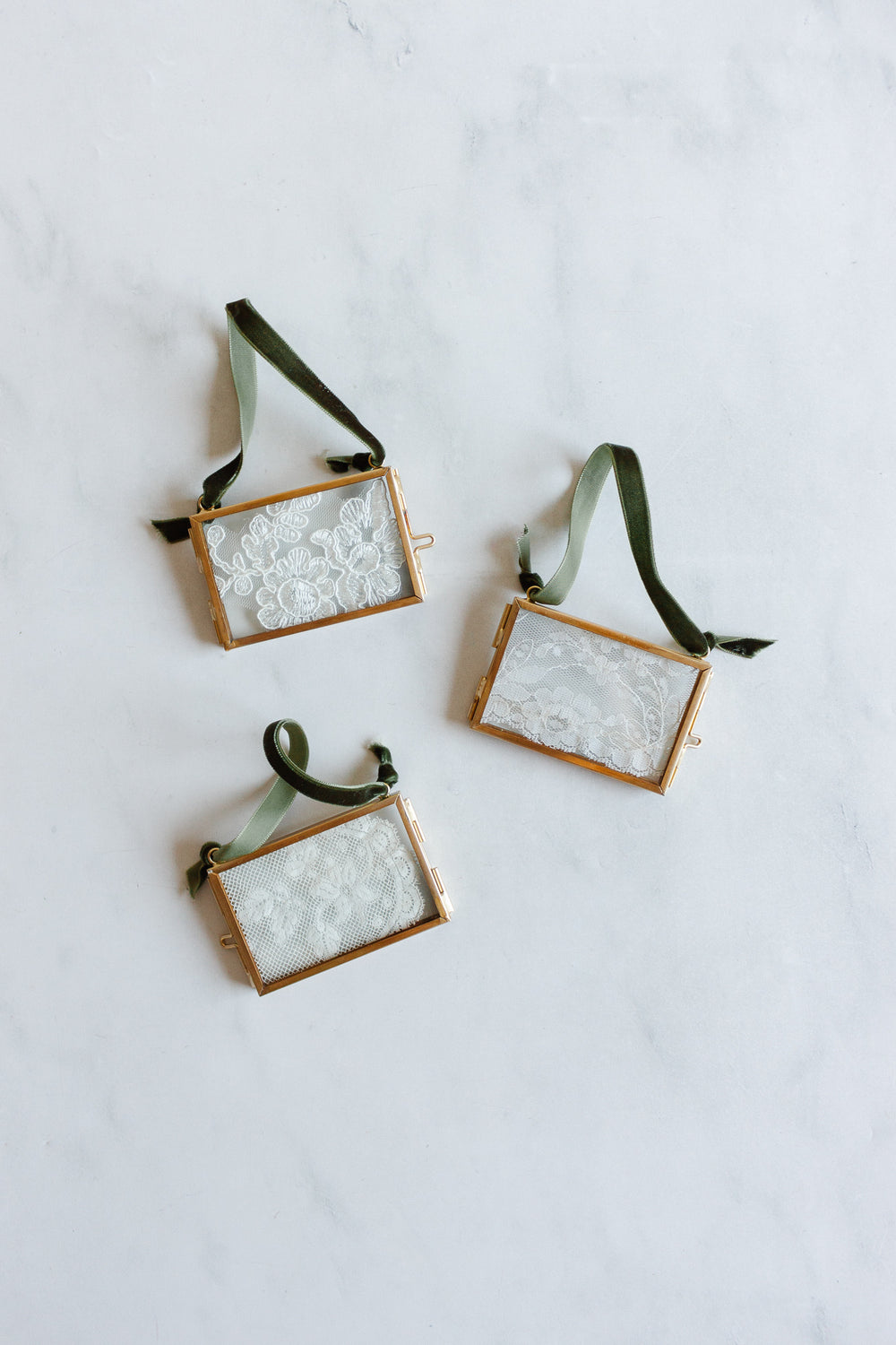 antique French lace ornament frame with velvet ribbon