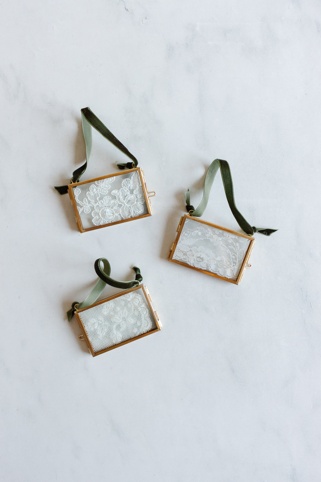 antique French lace ornament frame with velvet ribbon