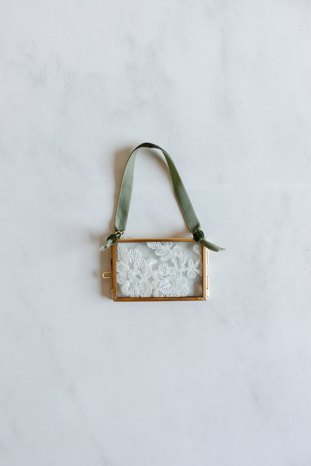 antique French lace ornament frame with velvet ribbon