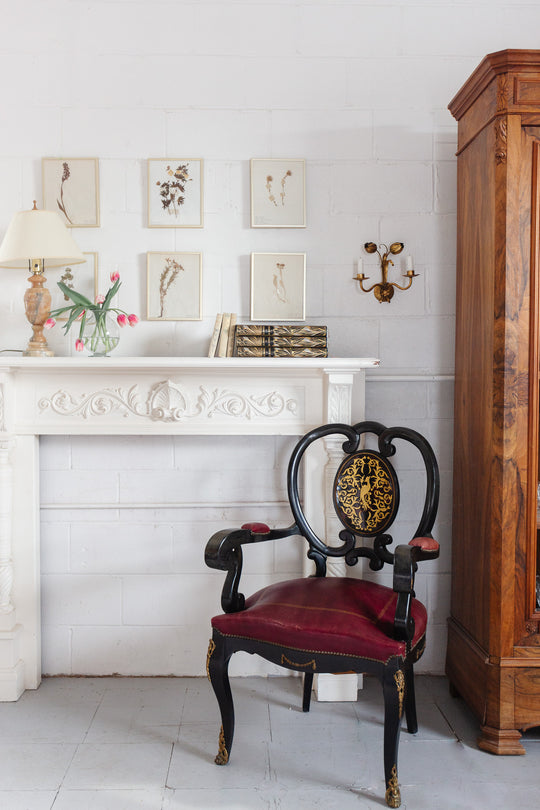 turn of the century french black lacquer and brass inlay chinoiserie chair