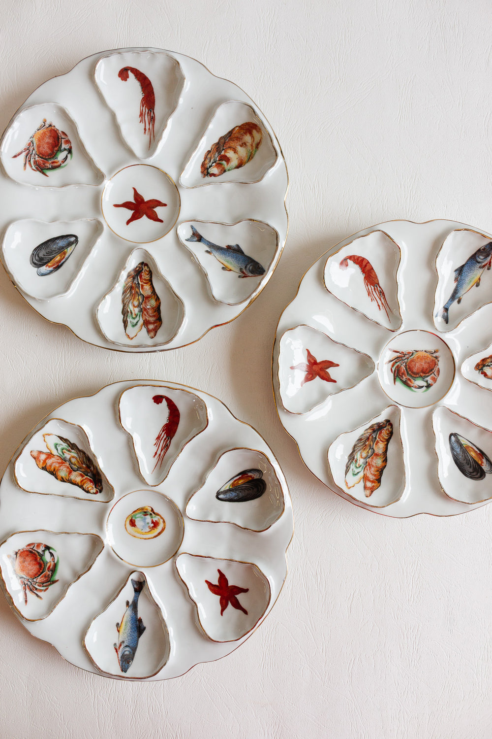 midcentury french véritable porcelaine CH·R France oyster plates, set of 3